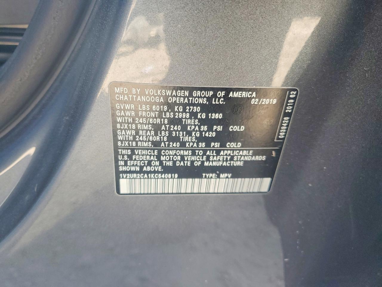 2019 VOLKSWAGEN ATLAS