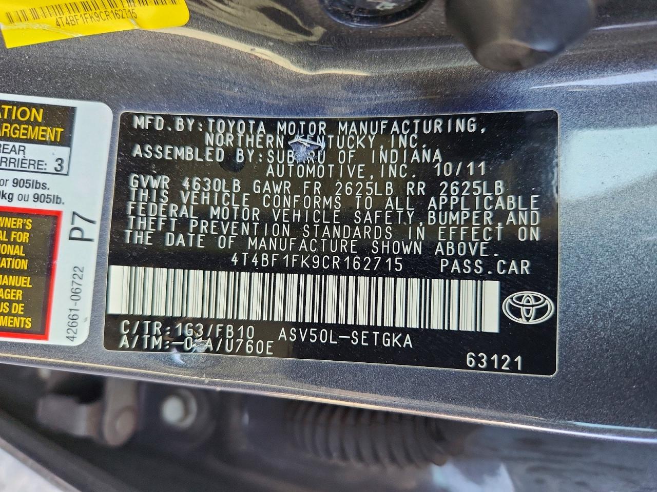 2012 TOYOTA CAMRY