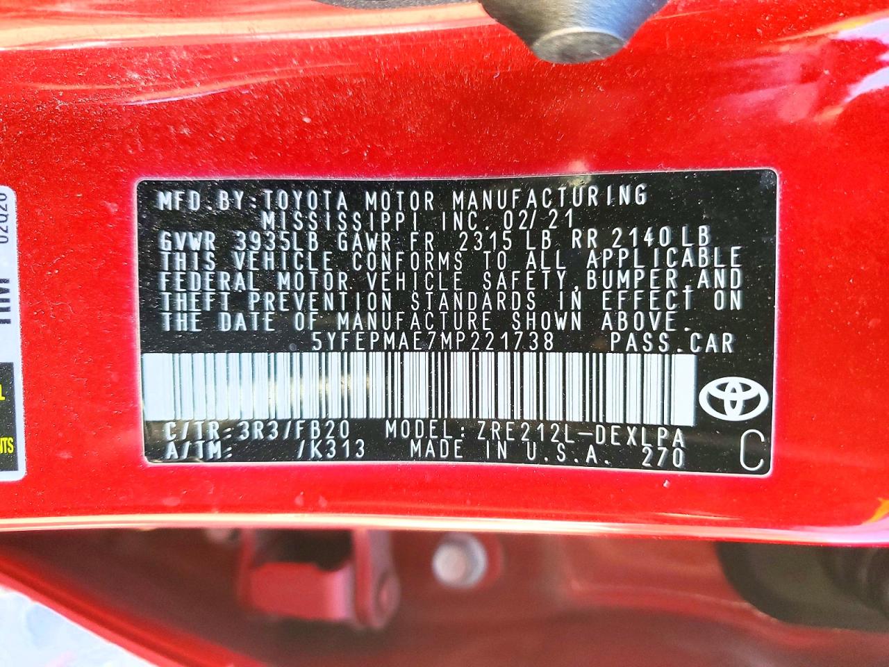 2021 TOYOTA COROLLA