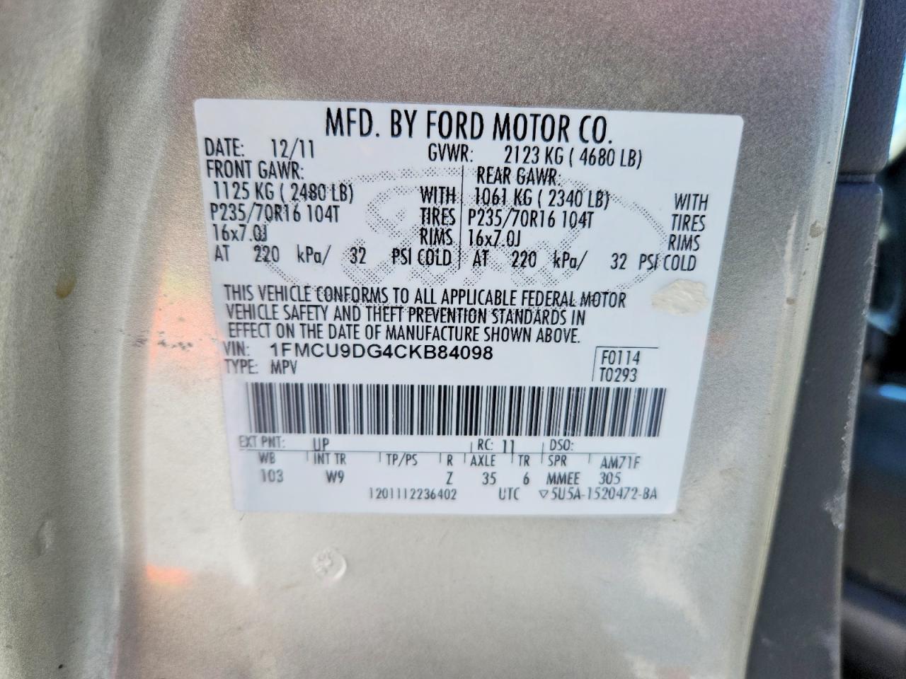 2012 FORD ESCAPE