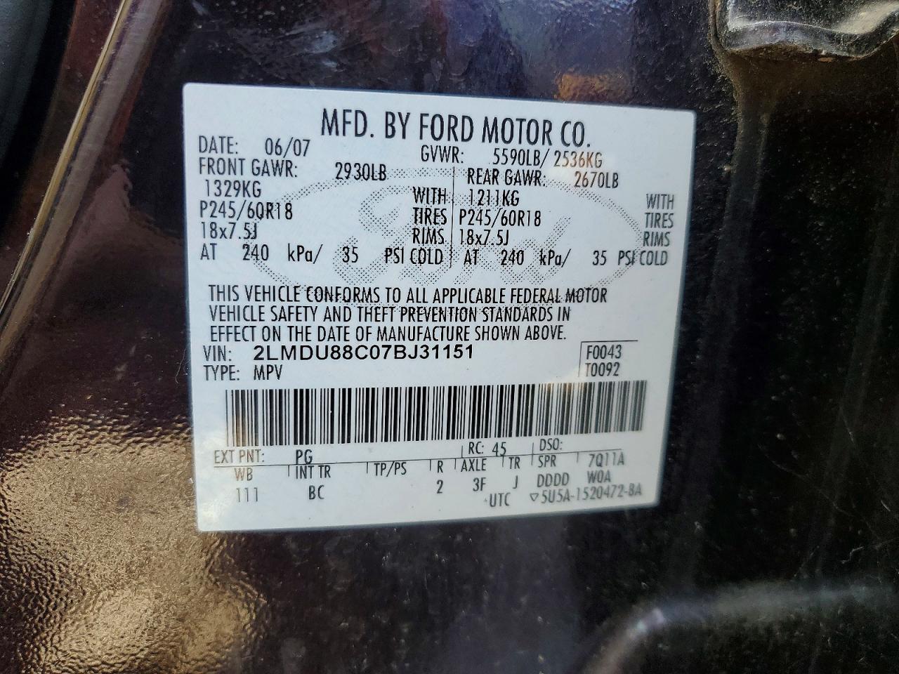 2007 LINCOLN TOWNHOUSE MKX