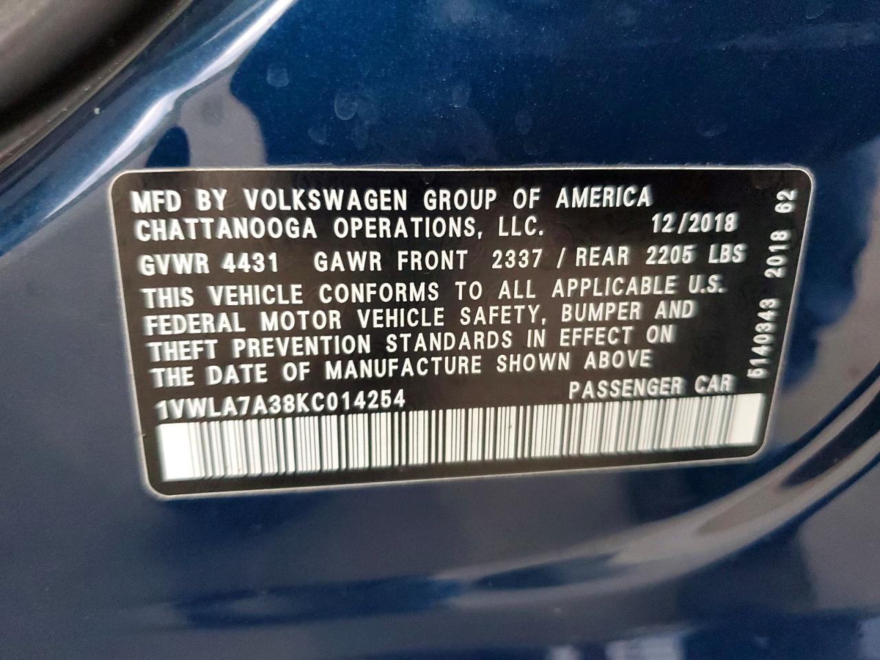 2019 VOLKSWAGEN PASSAT
