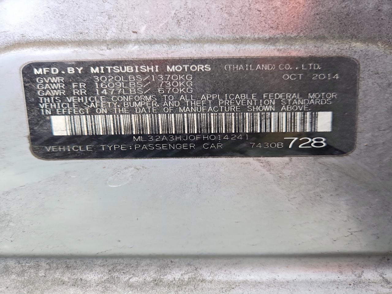 2015 MITSUBISHI MIRAGE