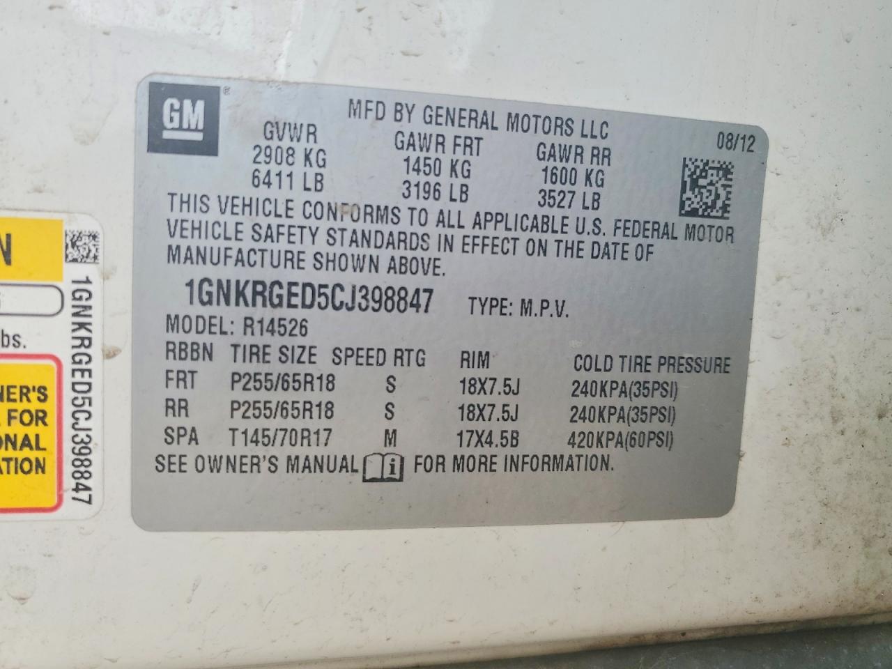 2012 CHEVROLET TRAVERSE