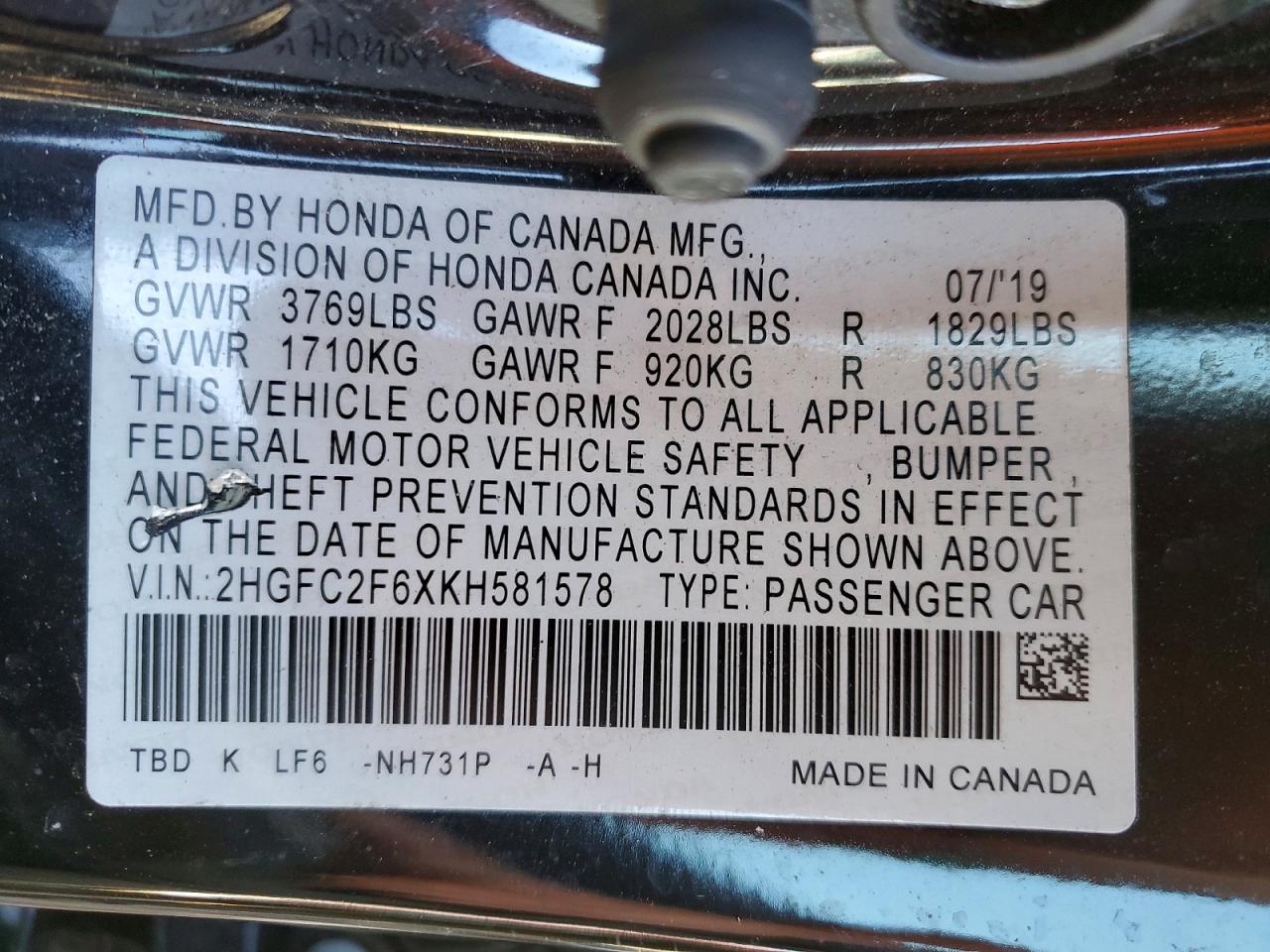2019 HONDA CIVIC