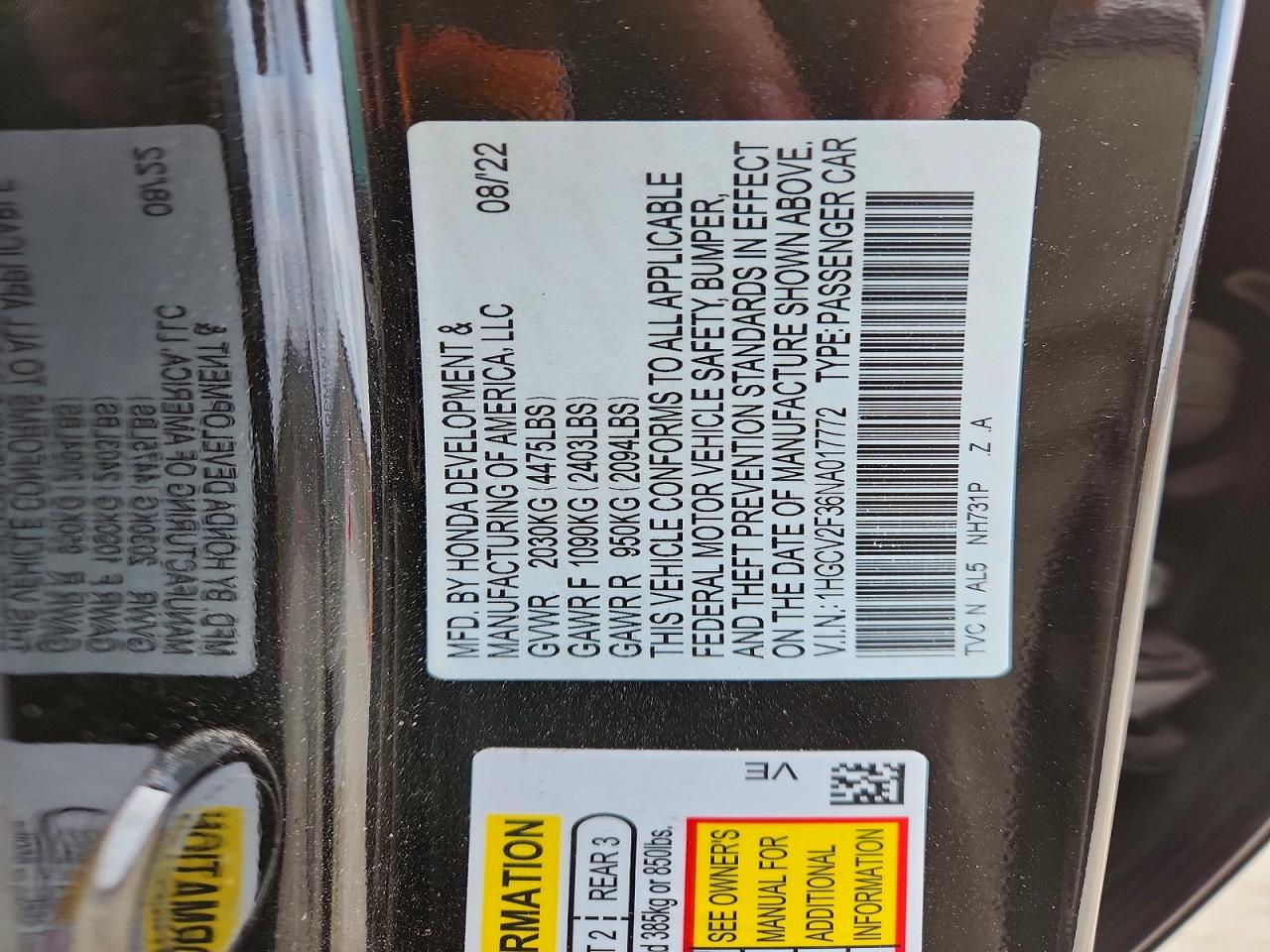 2022 HONDA ACCORD