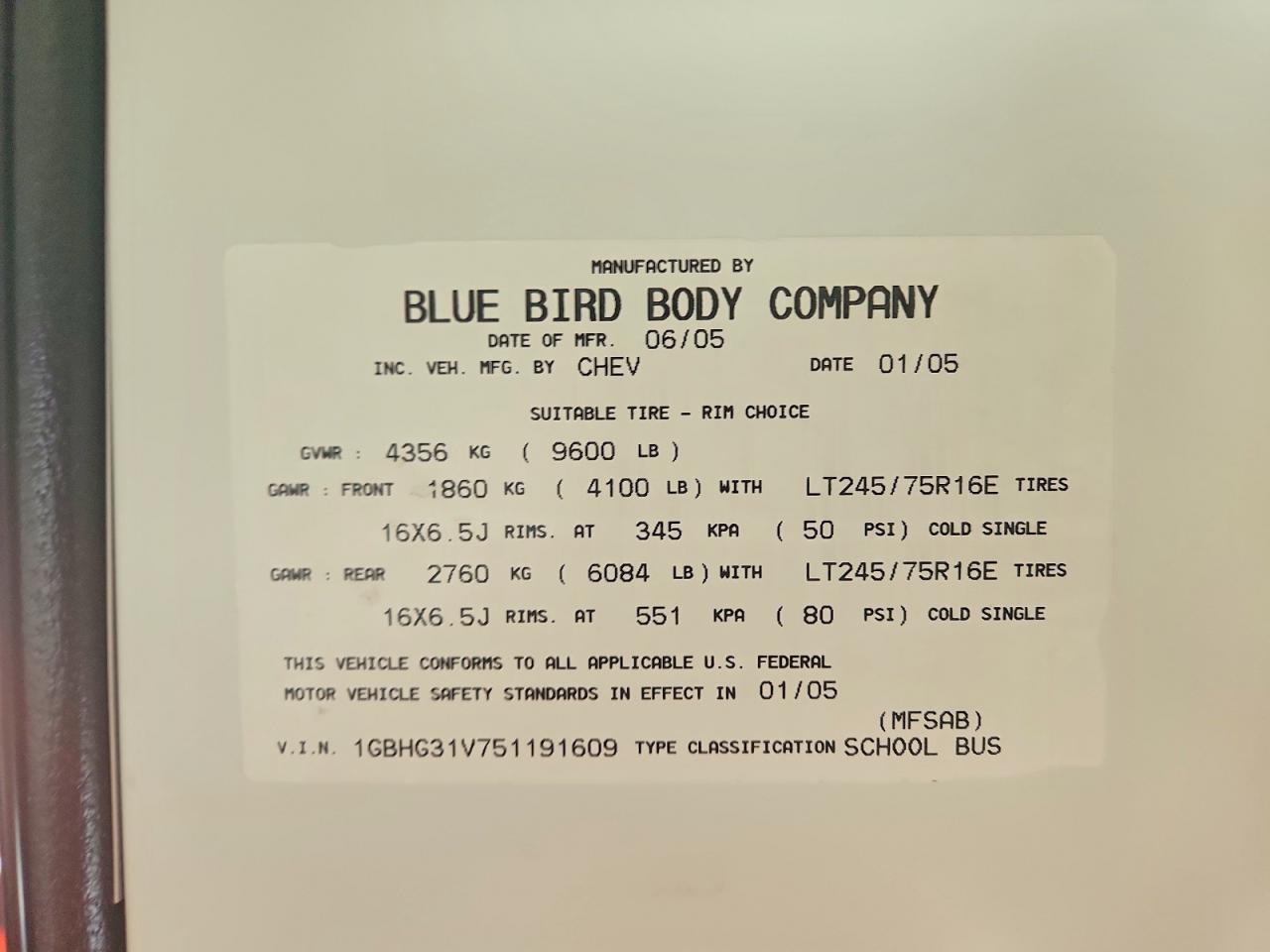 2005 BLUEBIRD SCHOOL BUS