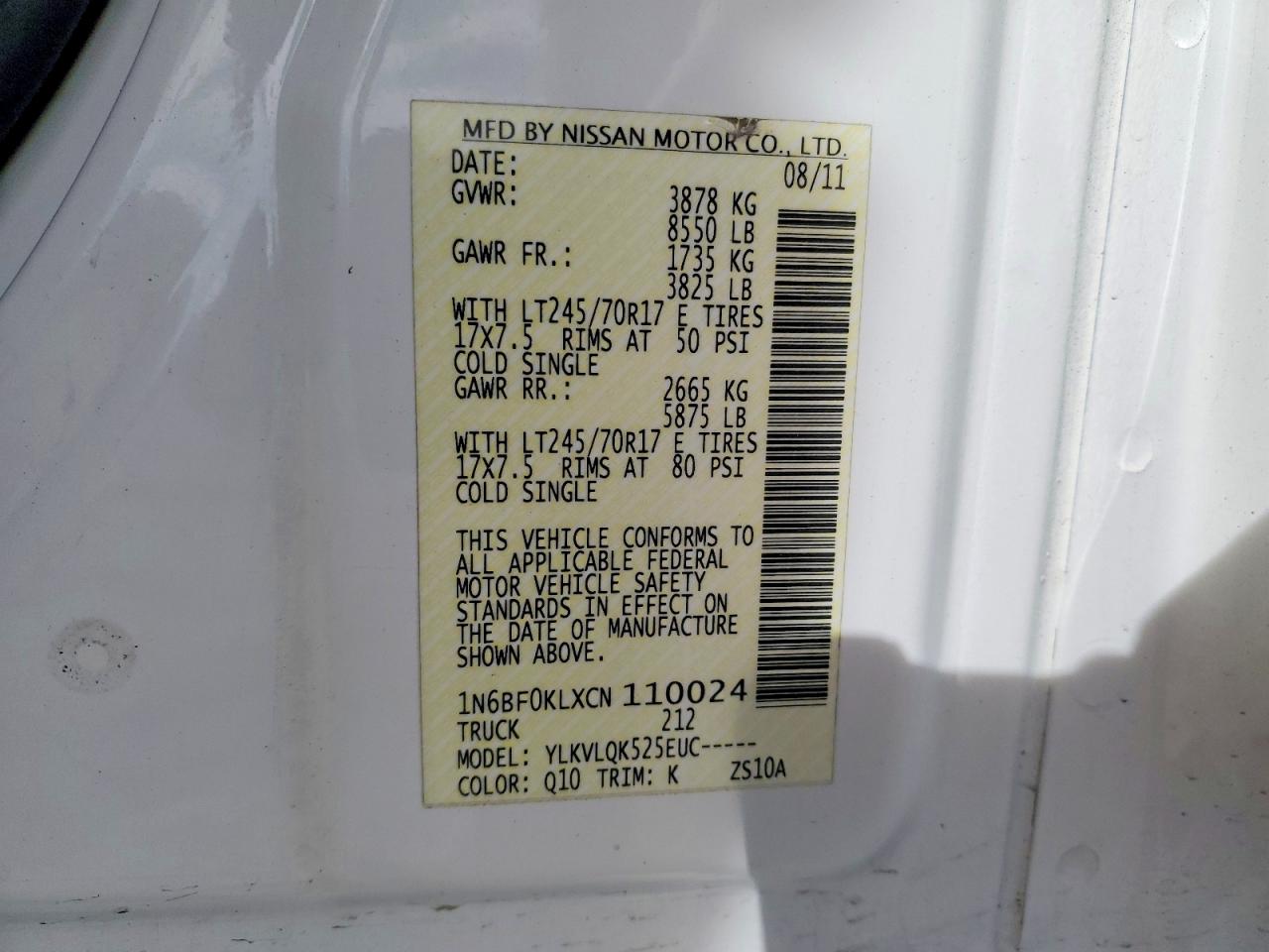 2012 NISSAN NV