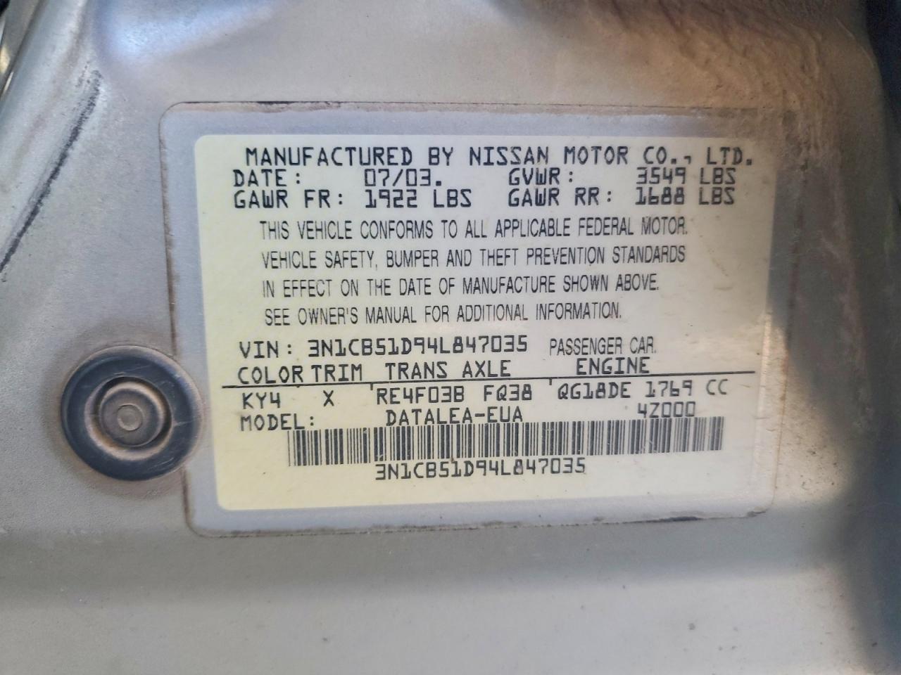 2004 NISSAN SENTRA