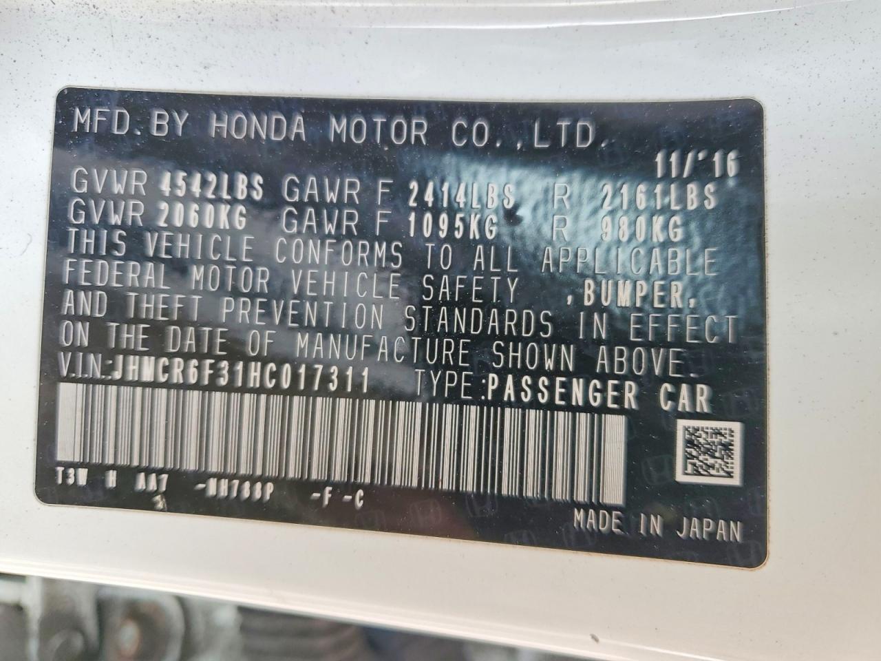 2017 HONDA ACCORD