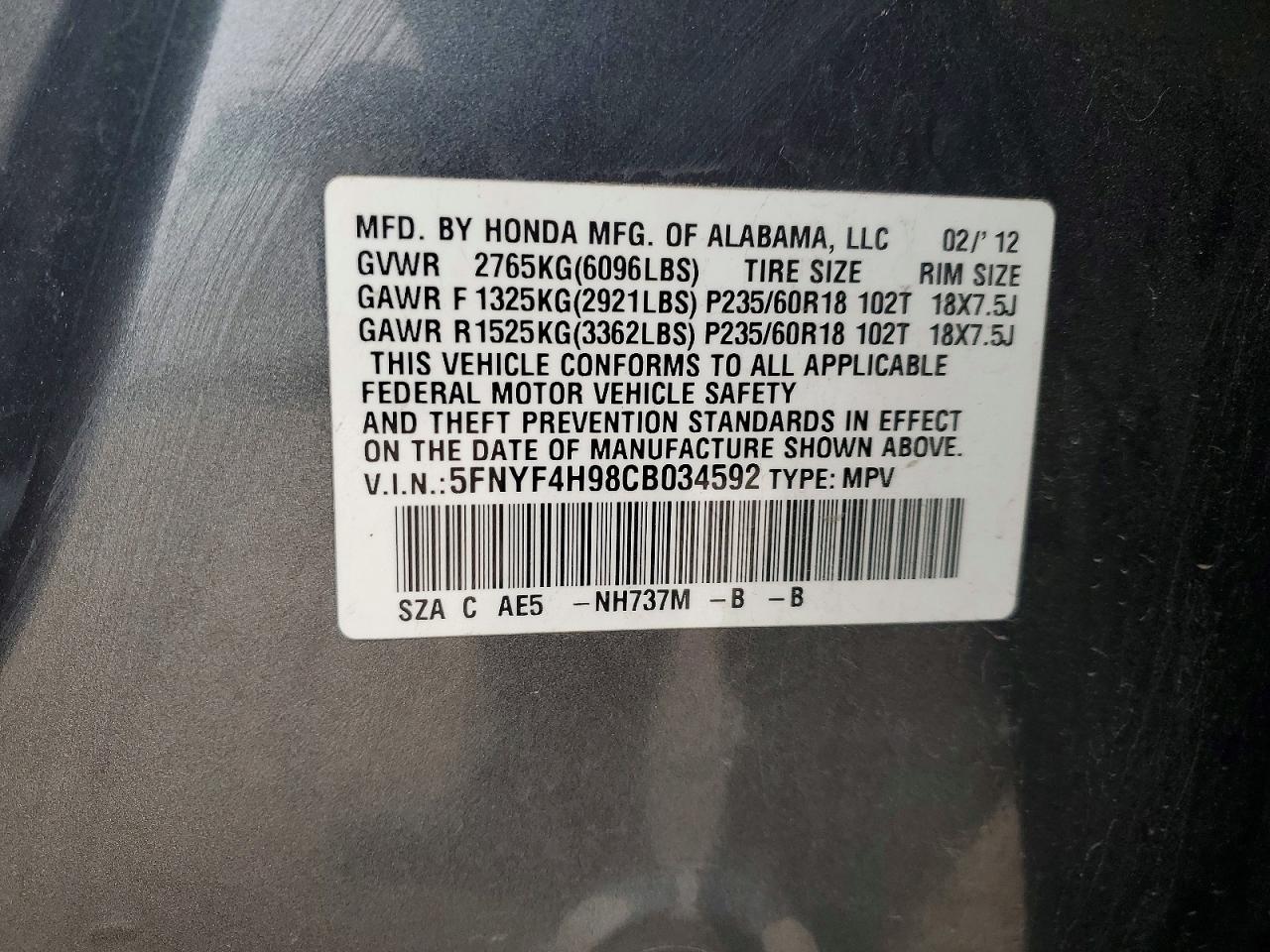 2012 HONDA PILOT