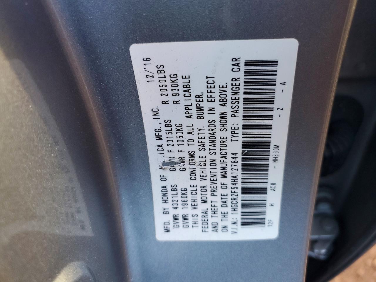 2017 HONDA ACCORD