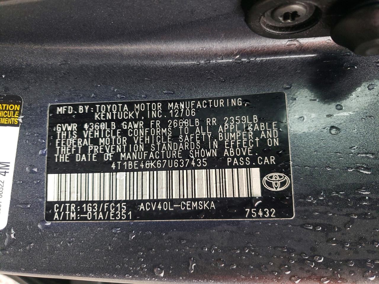 2007 TOYOTA CAMRY