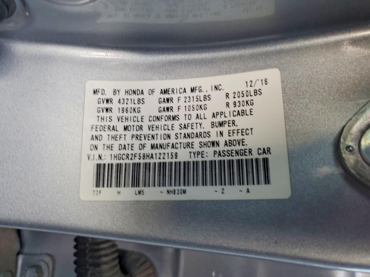 2017 HONDA ACCORD