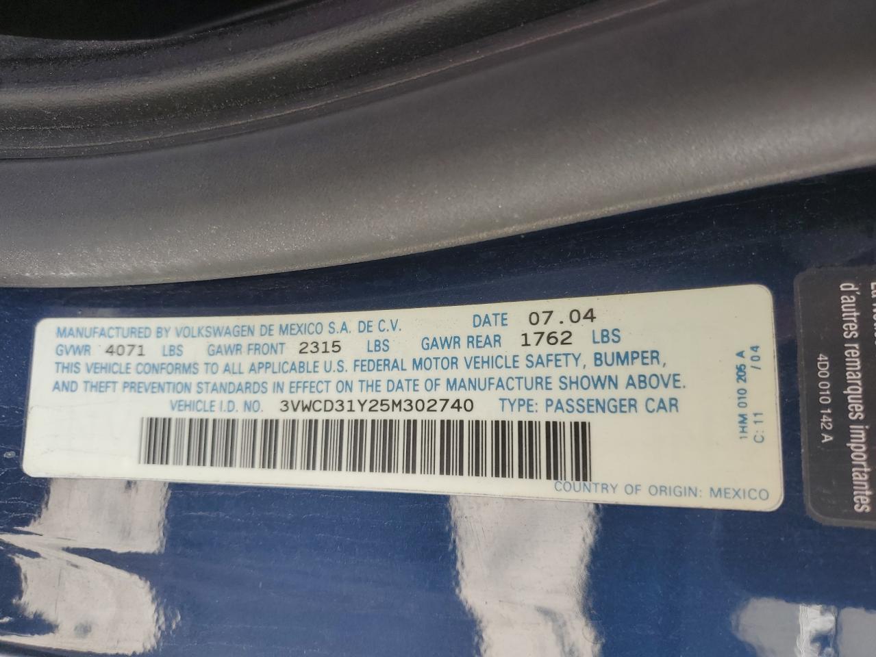 2005 VOLKSWAGEN BEETLE