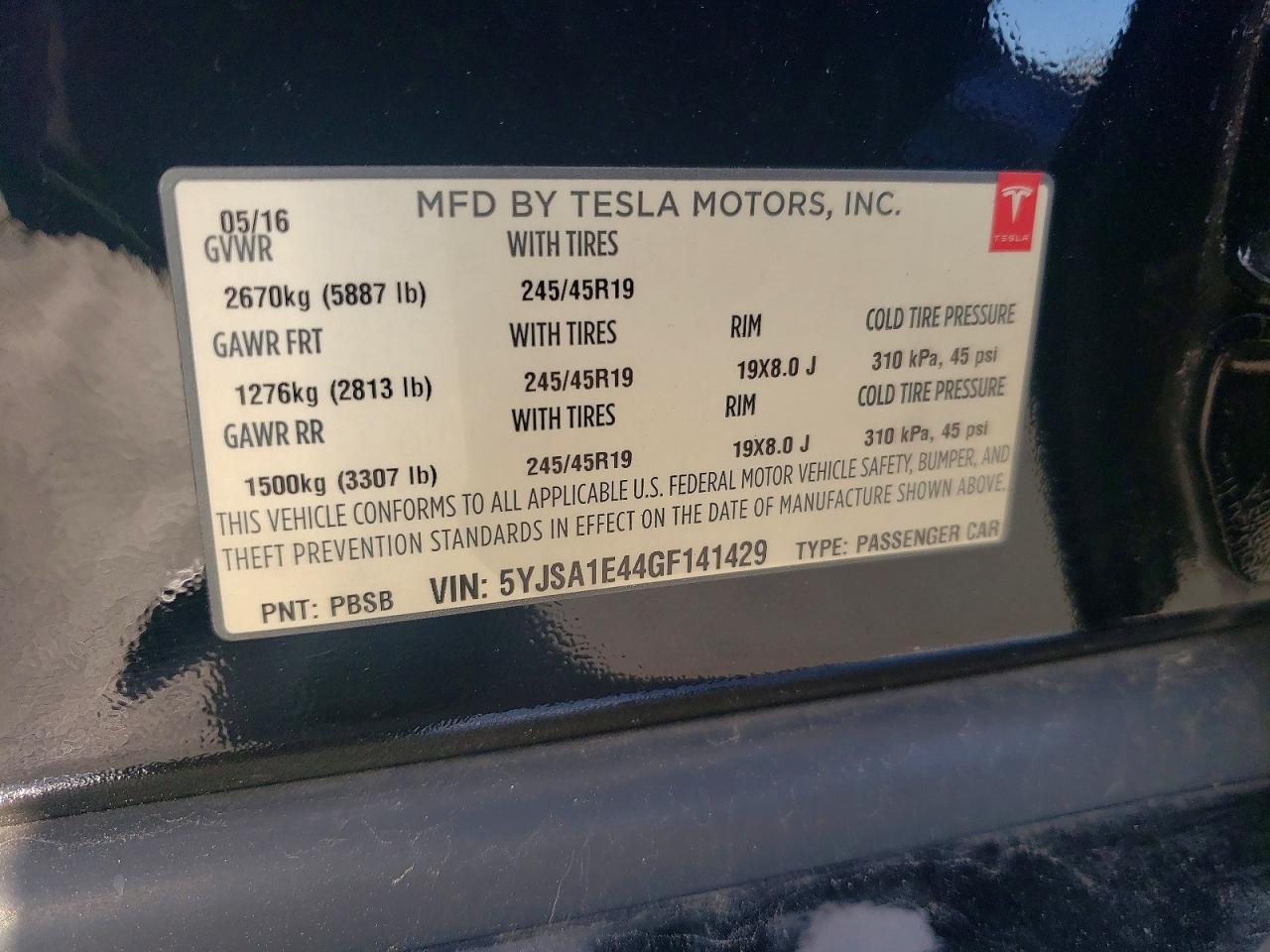 2016 TESLA MODEL S