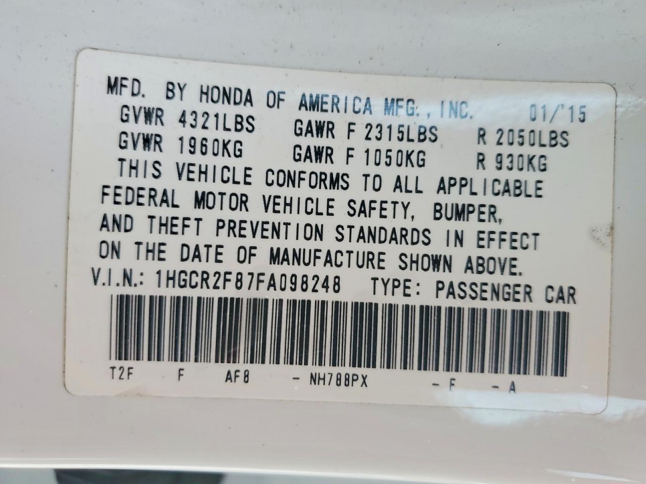 2015 HONDA ACCORD