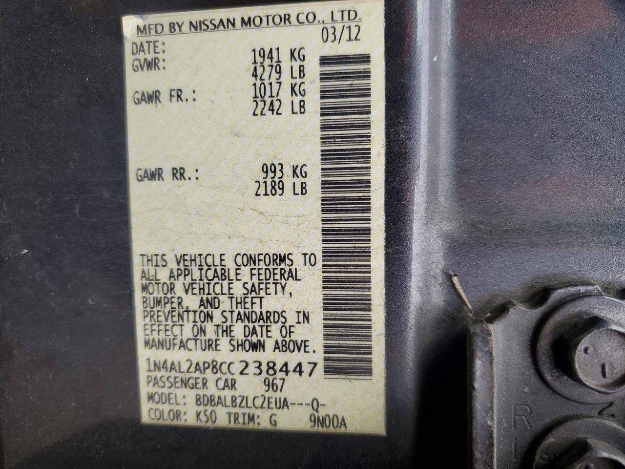 2012 NISSAN ALTIMA