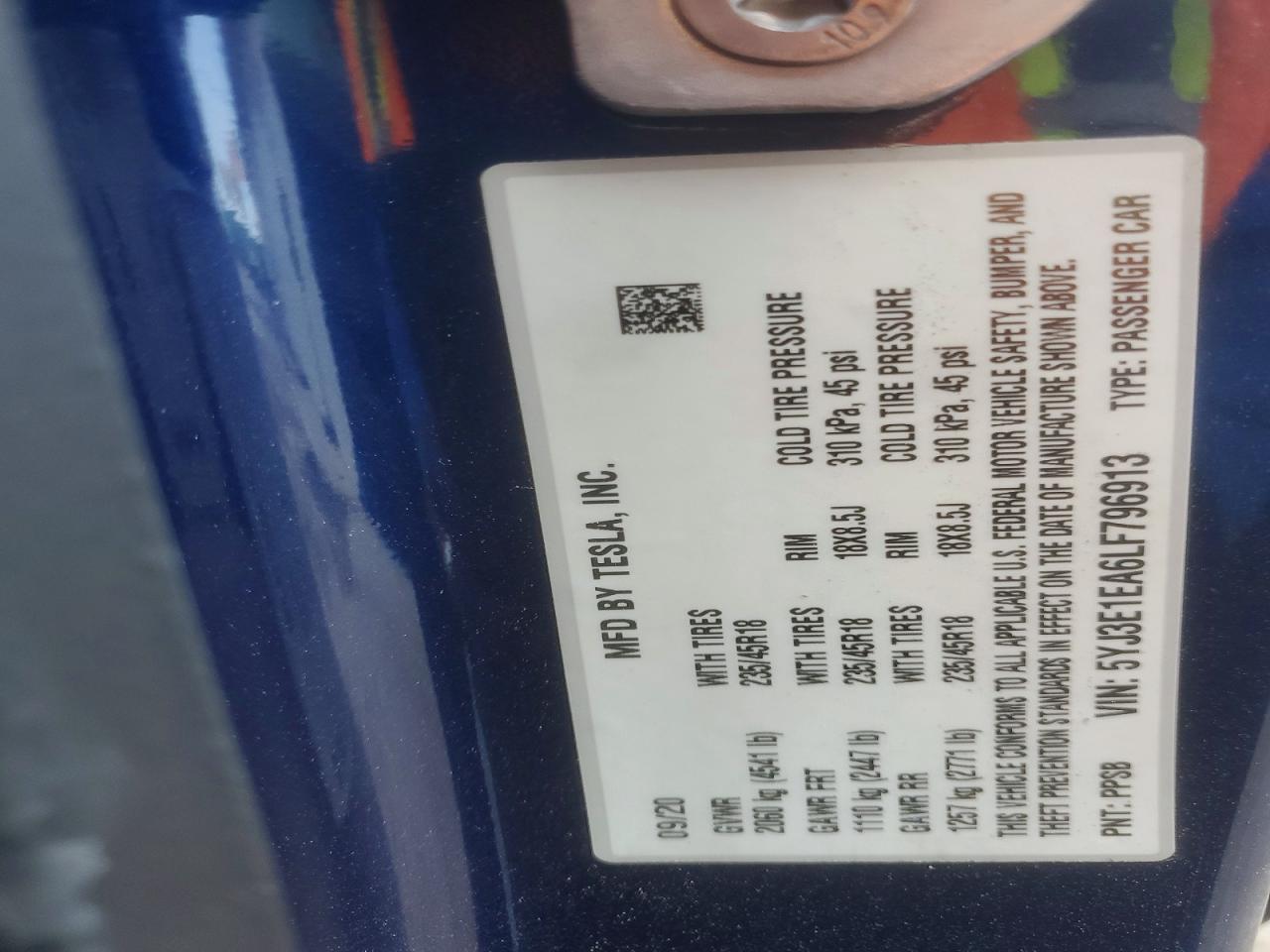 2020 TESLA MODEL 3