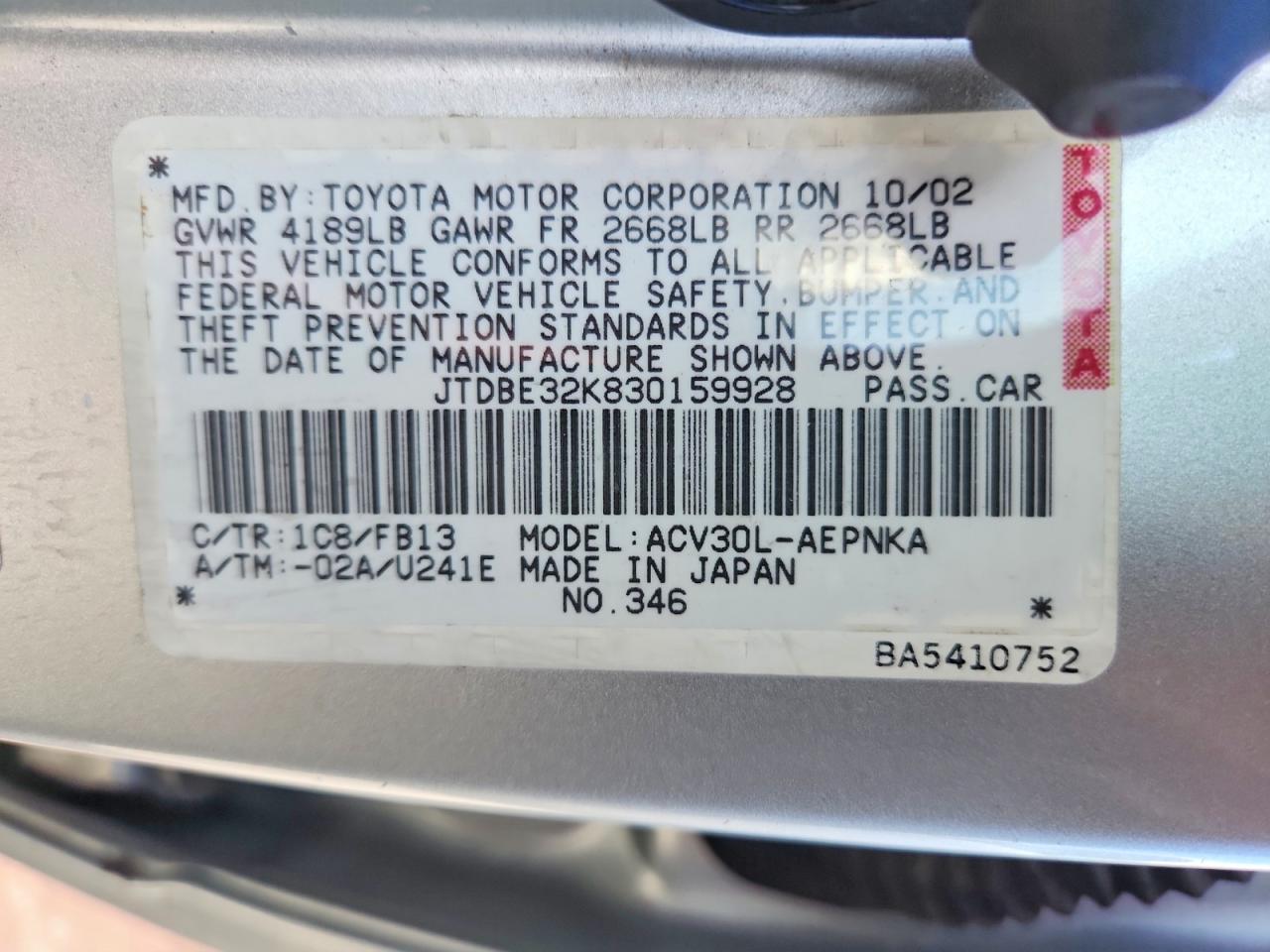 2003 TOYOTA CAMRY