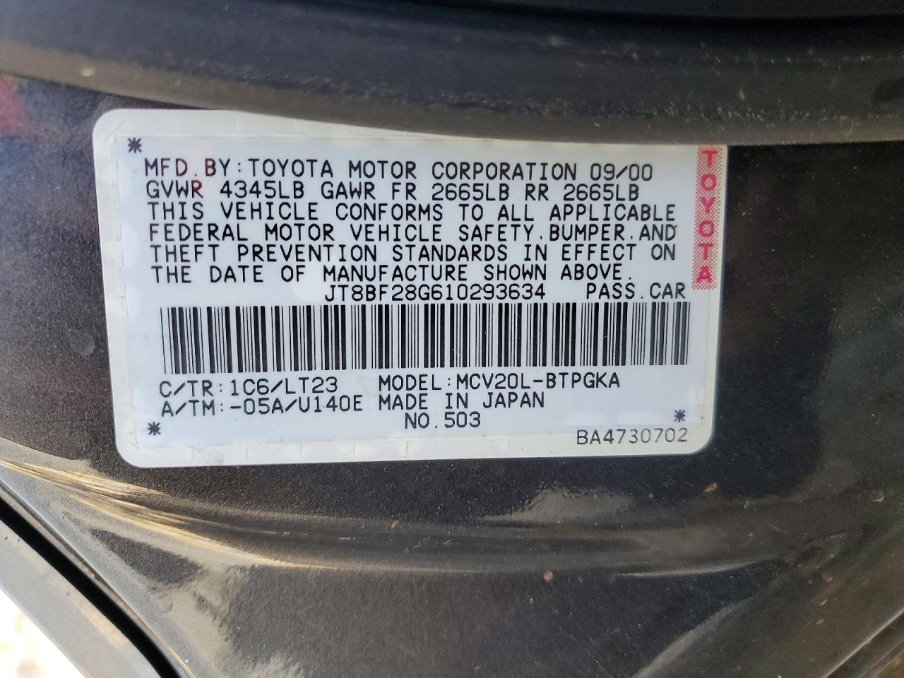 2001 LEXUS ES250