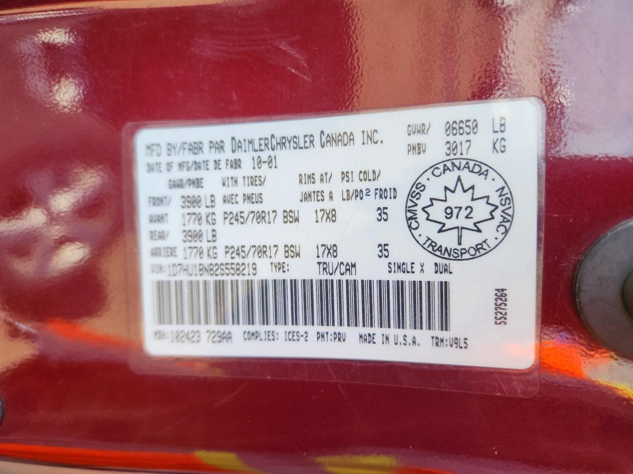 2002 DODGE/RAM TRUCK/VAN RAM 1500