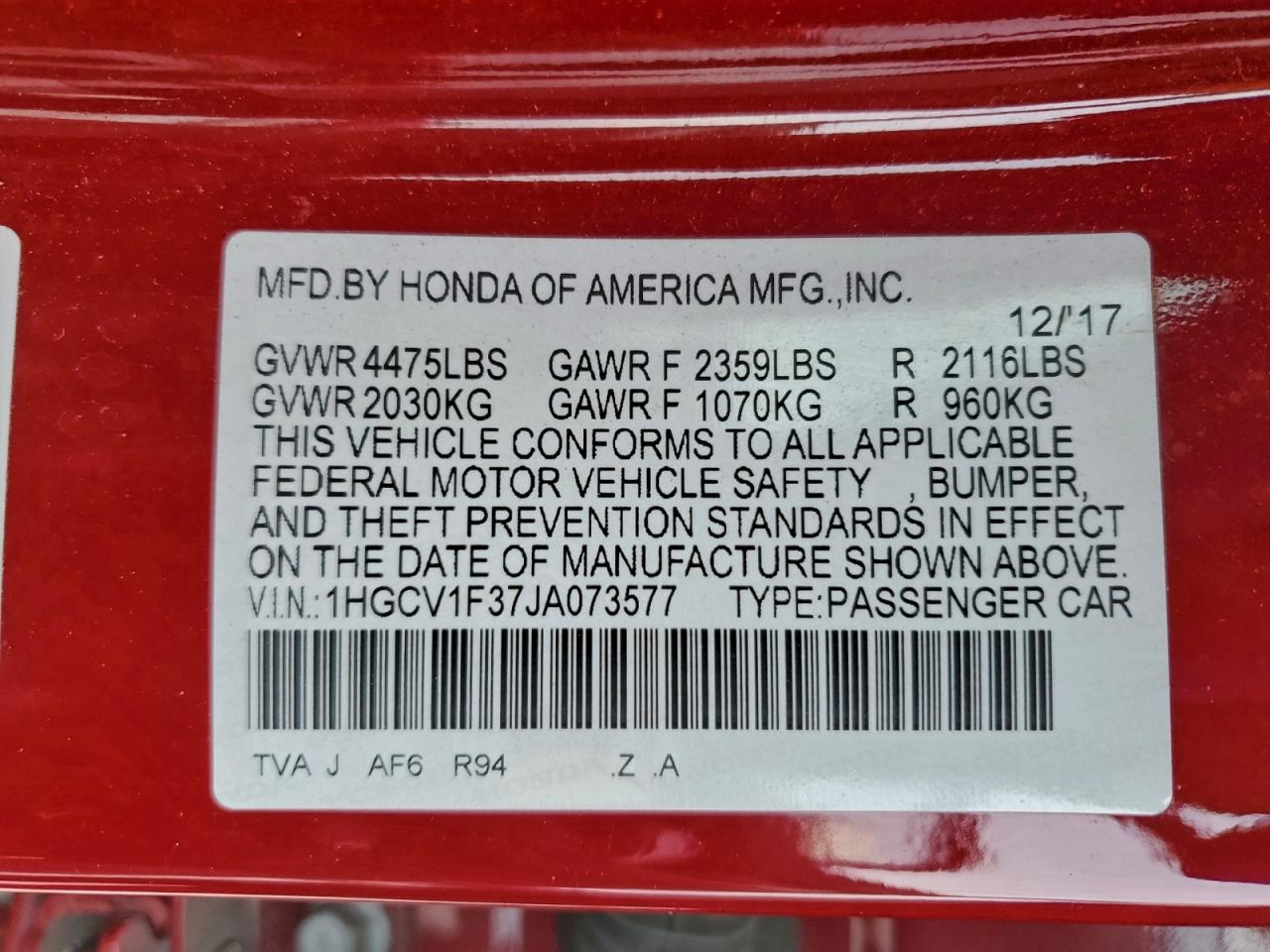 2018 HONDA ACCORD