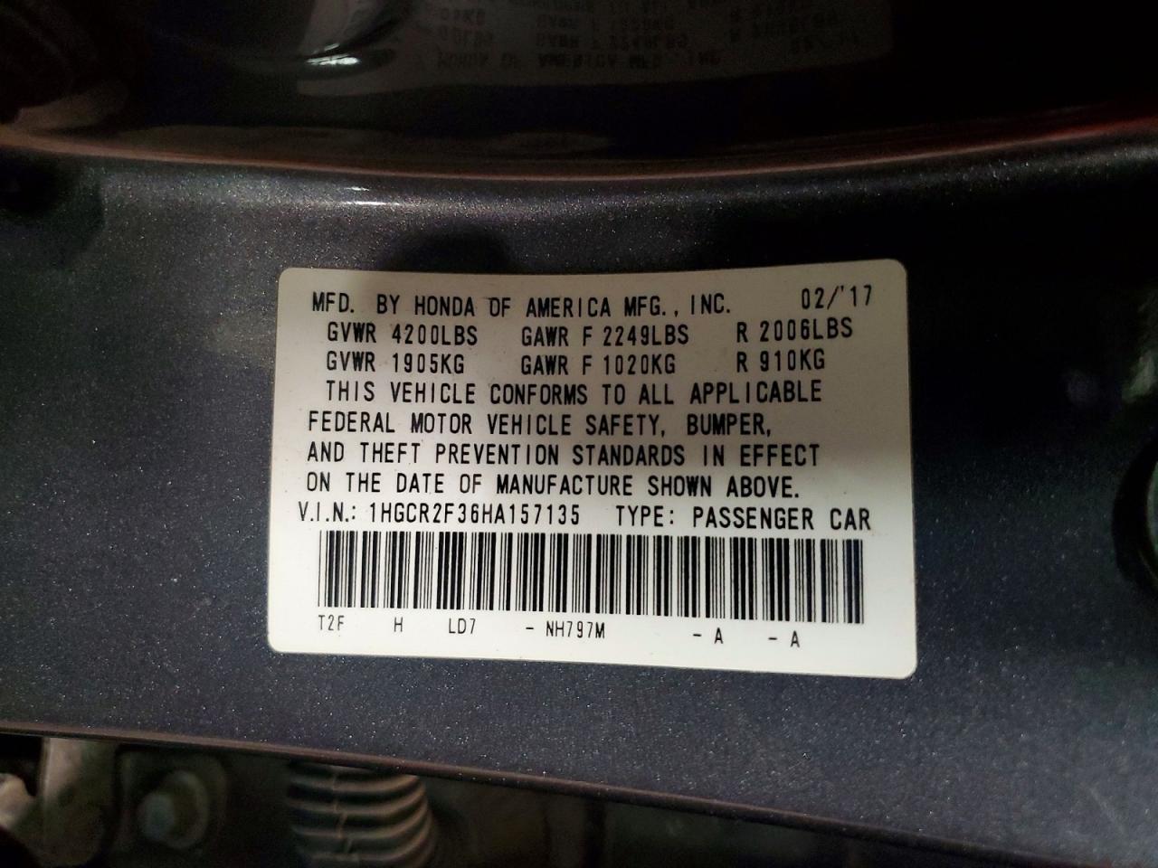 2017 HONDA ACCORD
