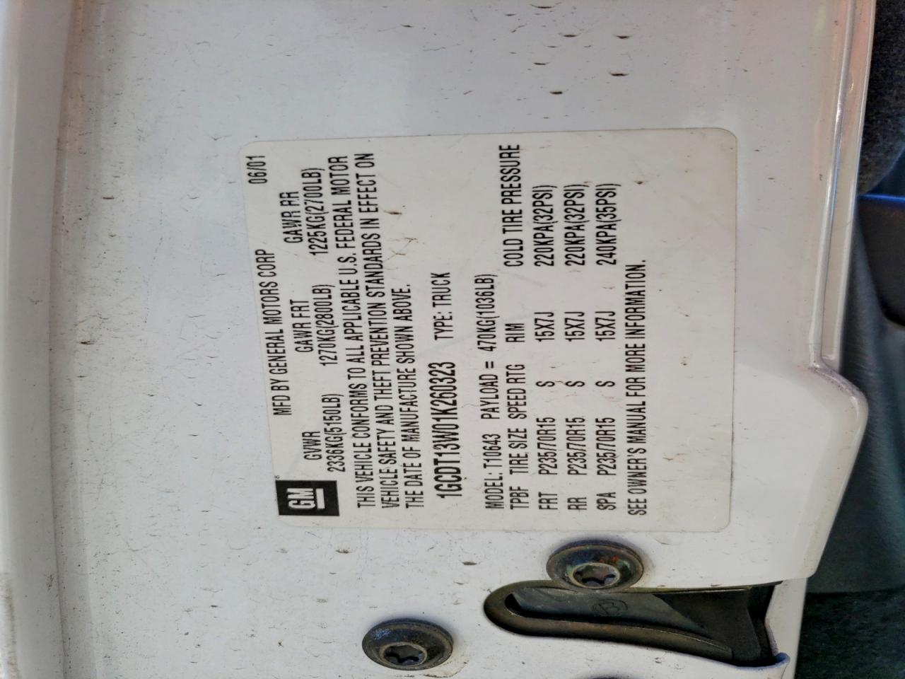 2001 CHEVROLET S TRUCK
