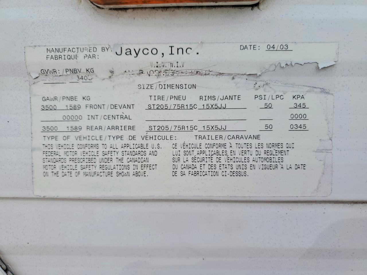 2003 JAYCO RV TRAILER