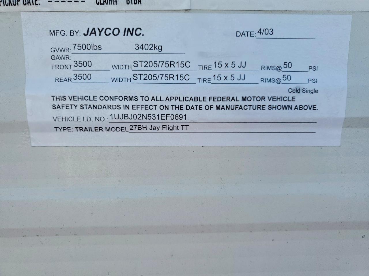 2003 JAYCO RV TRAILER
