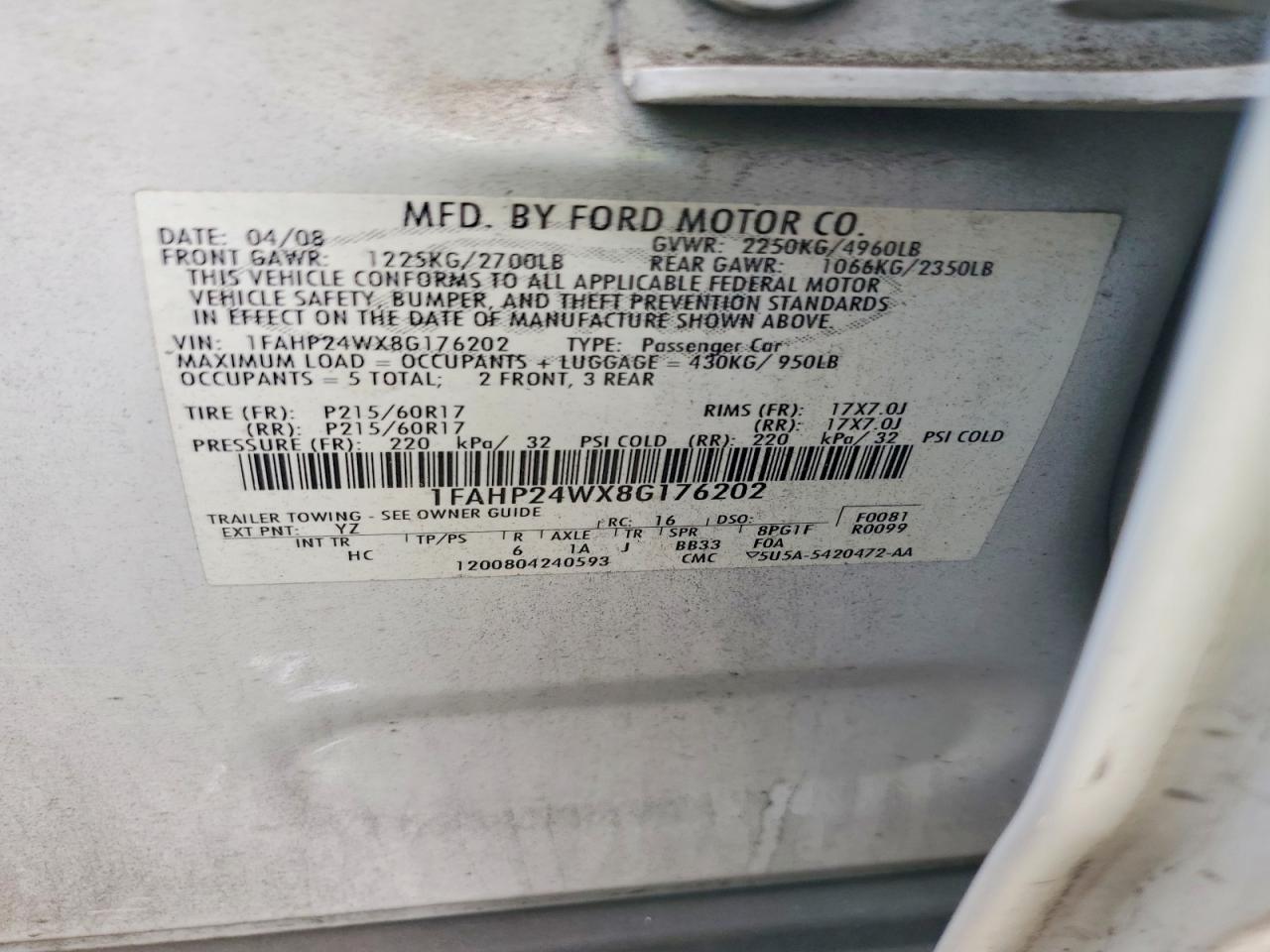 2008 FORD TAURUS