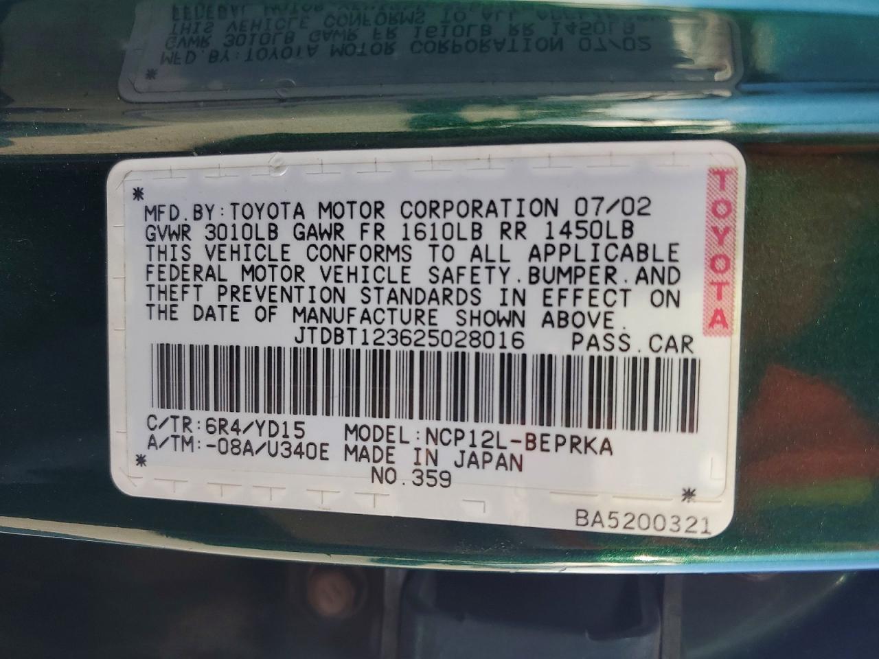 2002 TOYOTA ECHO