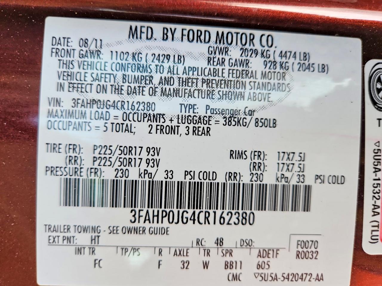 2012 FORD FUSION