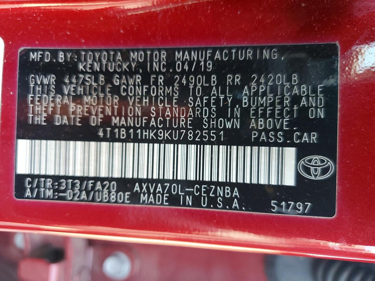 2019 TOYOTA CAMRY