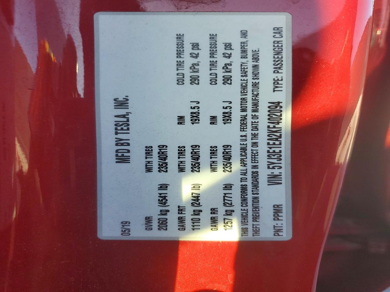 2019 TESLA MODEL 3