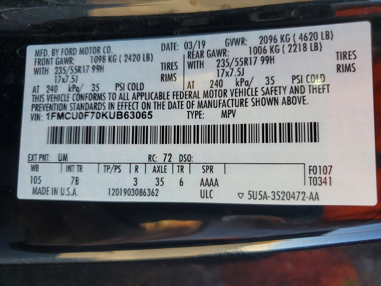 2019 FORD ESCAPE