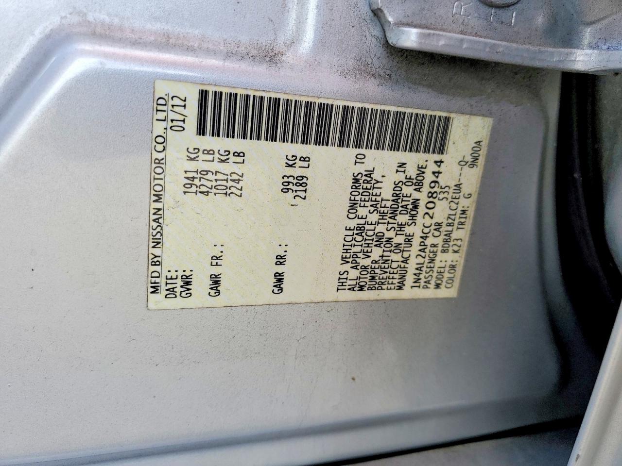 2012 NISSAN ALTIMA