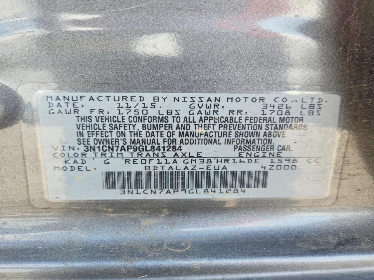 2016 NISSAN VERSA