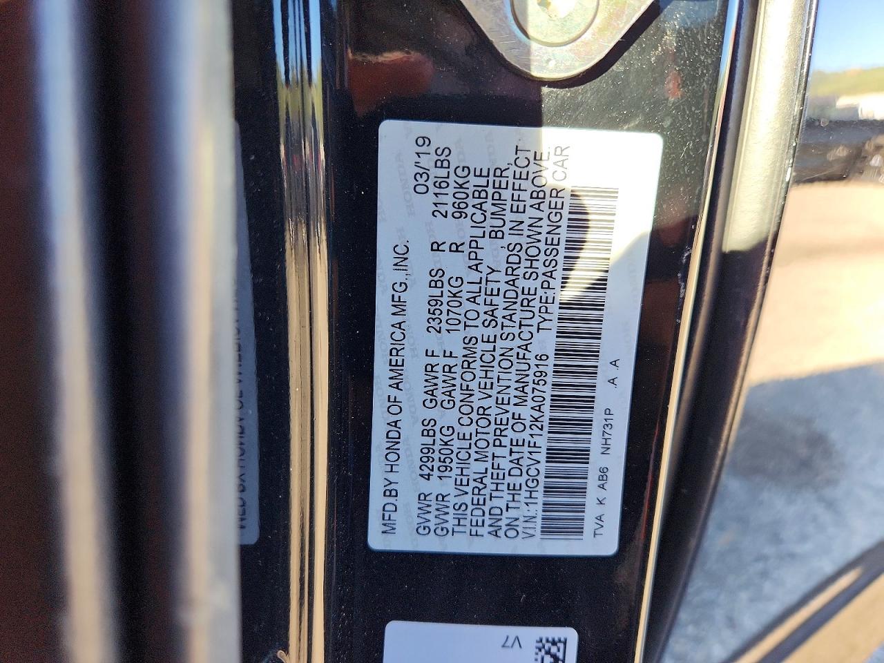 2019 HONDA ACCORD