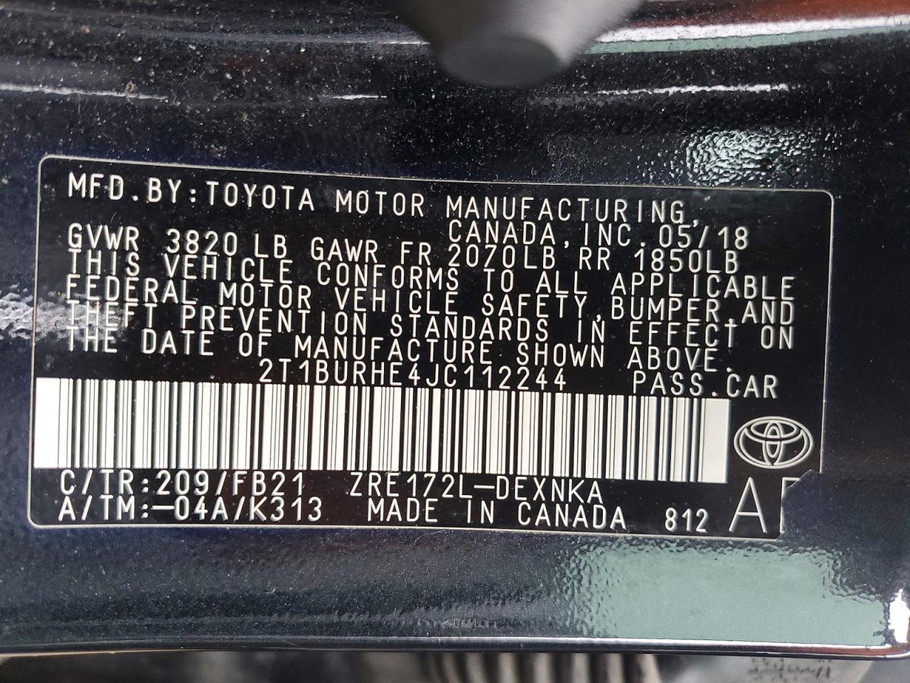 2018 TOYOTA COROLLA