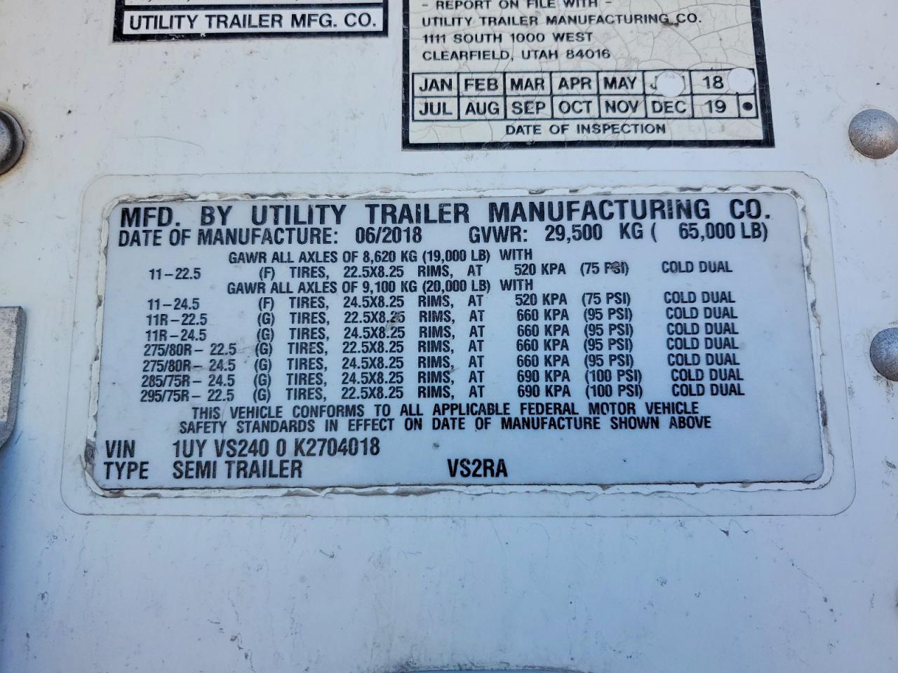 2019 UTILITY TRAILER VSRA REEFE