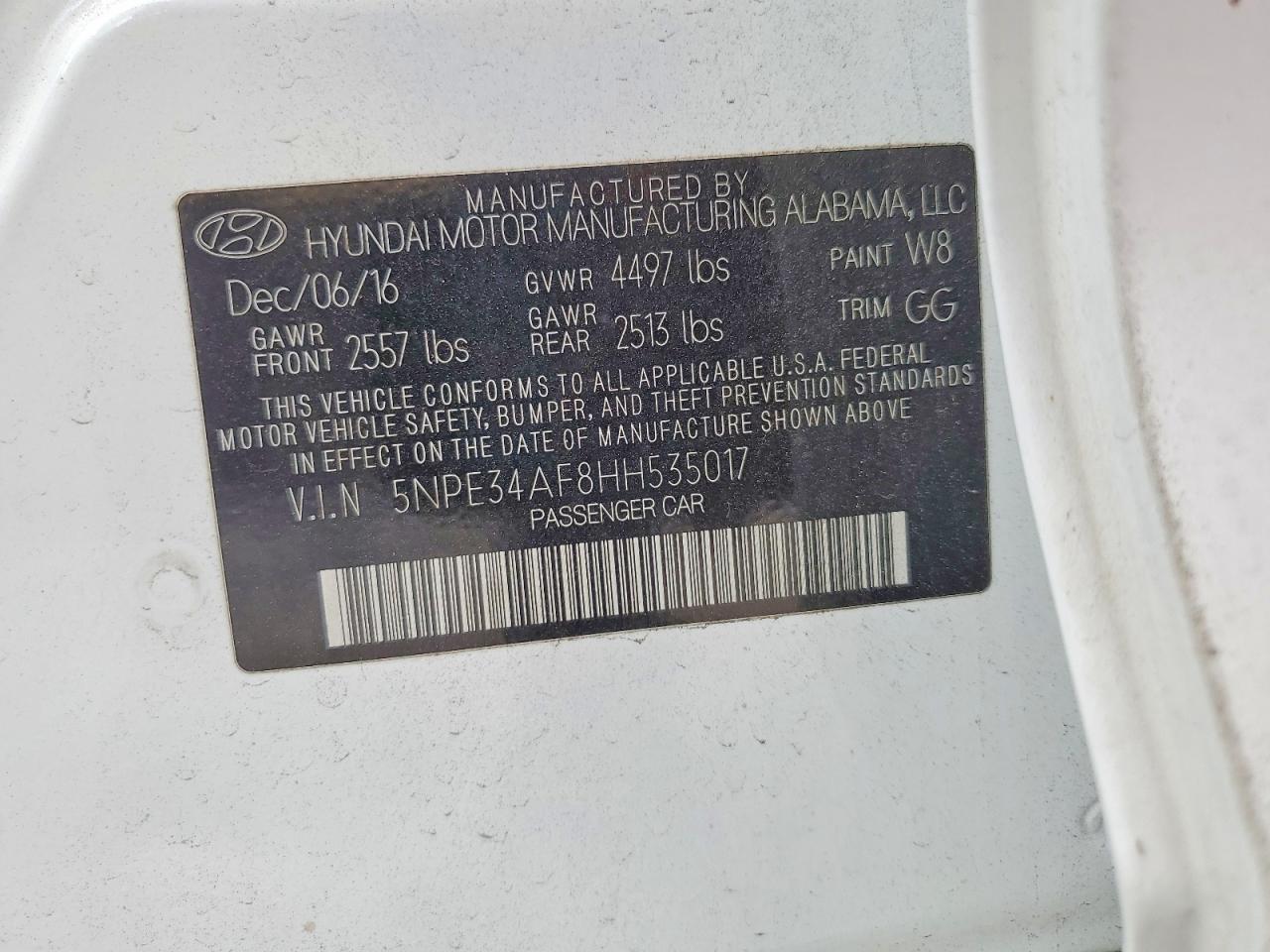 2017 HYUNDAI SONATA