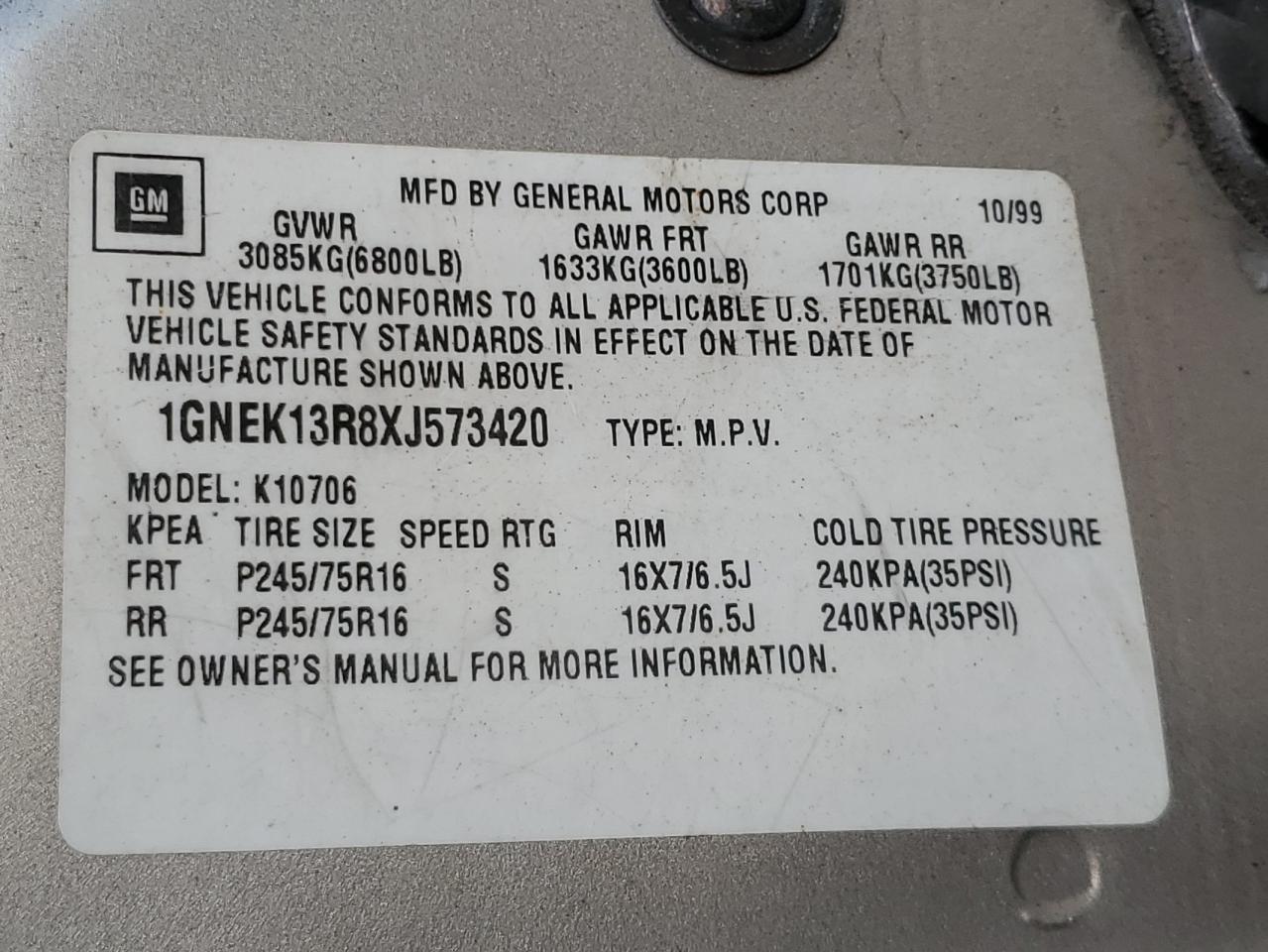 1999 CHEVROLET TAHOE