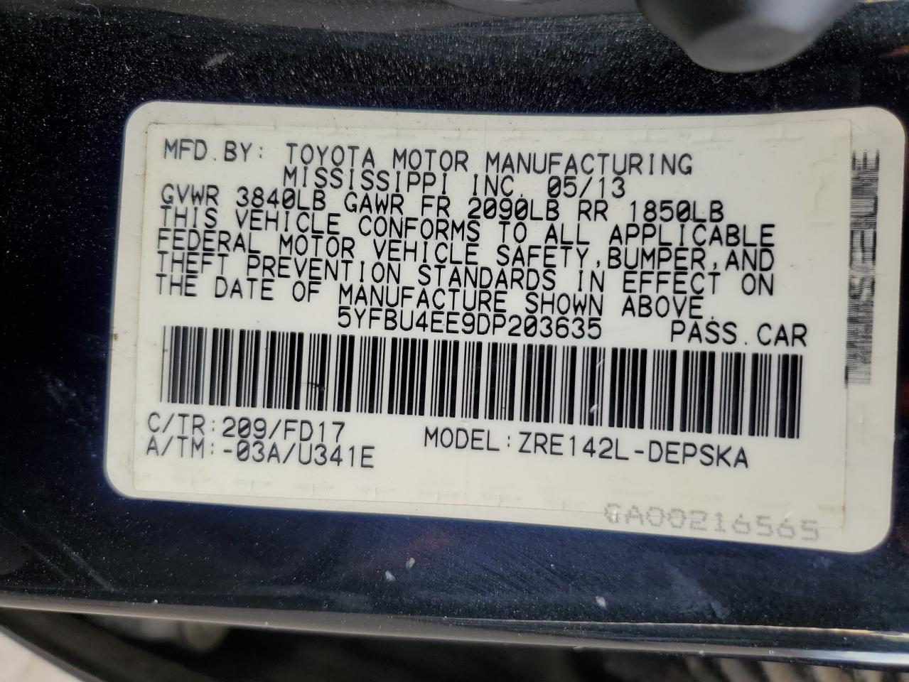 2013 TOYOTA COROLLA