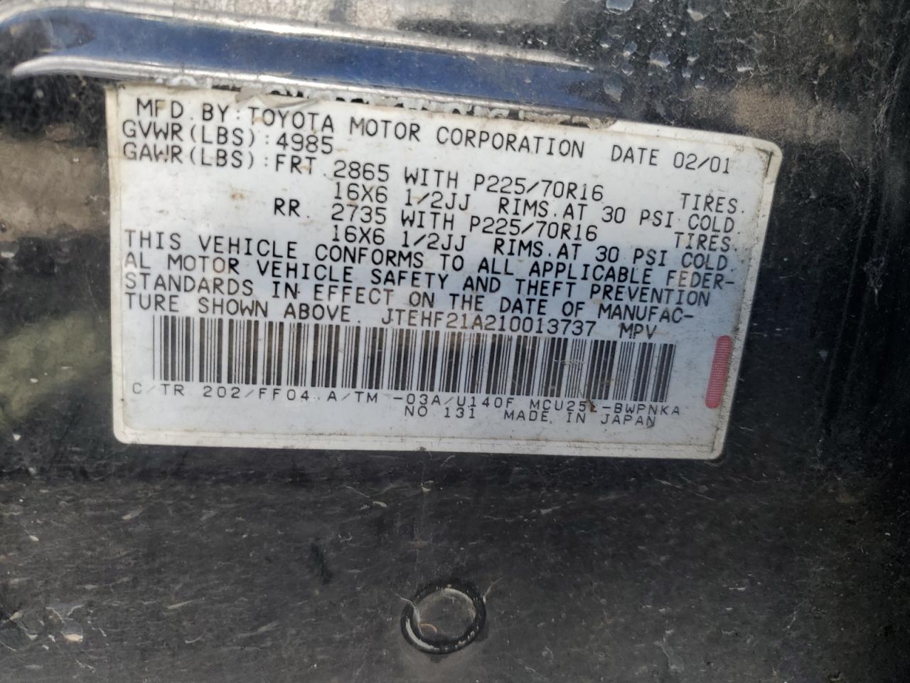 2001 TOYOTA HIGHLANDER