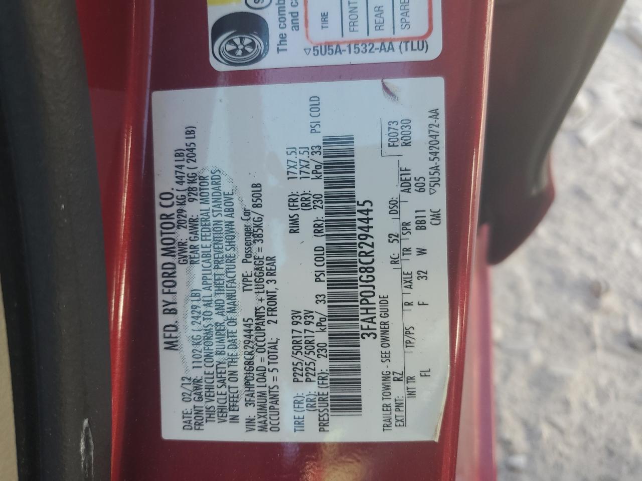 2012 FORD FUSION