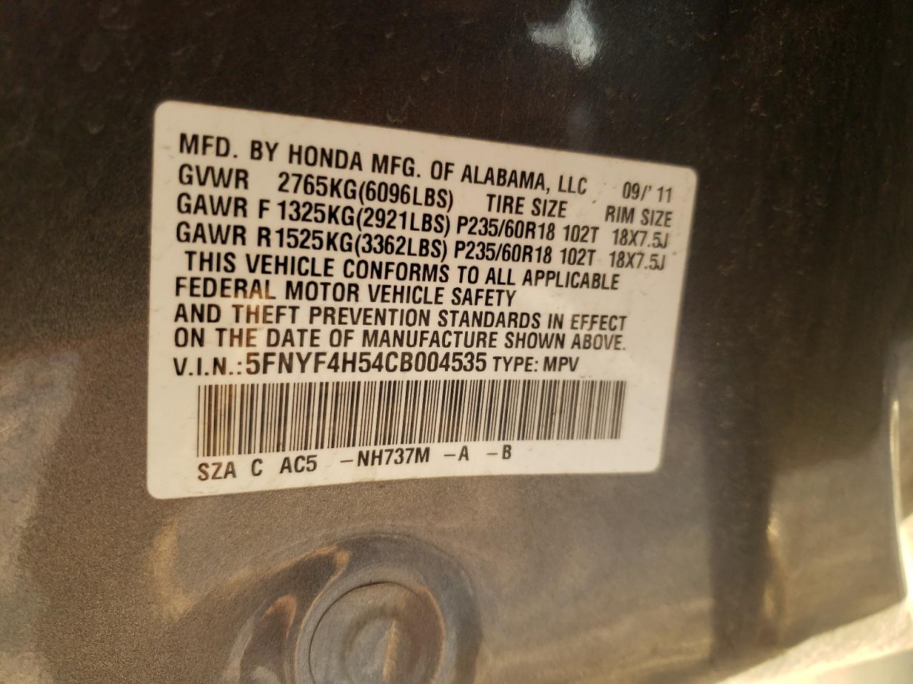 2012 HONDA PILOT