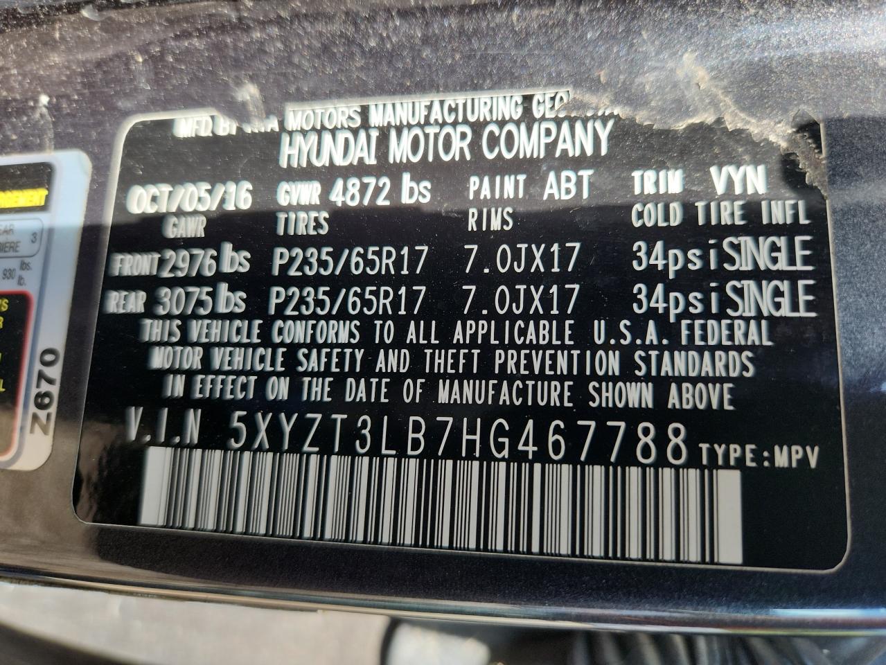 2017 HYUNDAI SANTA FE