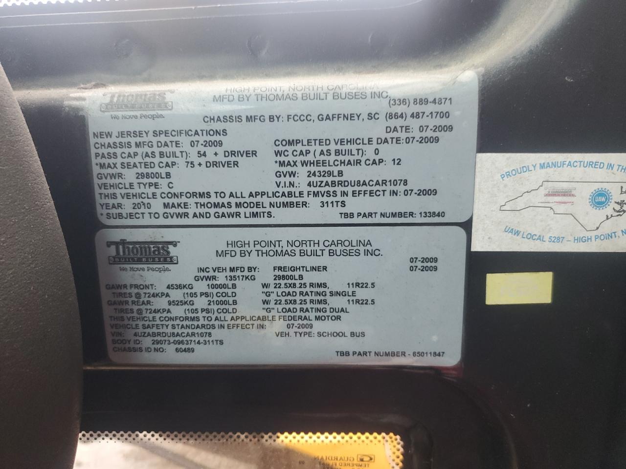 2010 FREIGHTLINER SAF-T-LINE